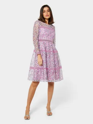 GWD Jaytona Lilac Floral Print Knee Length Lace Dress